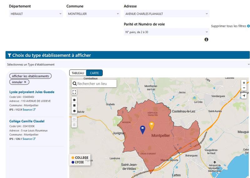 Carte scolaire des collèges et lycées publics de la région Occitanie Rentrée 2024