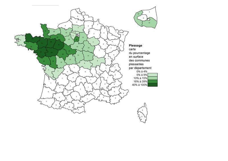 Cartographie française des toponymes  évoquant le plessage et le « Cormier »