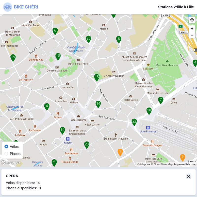Carte et disponibilité des V'lille à Lille