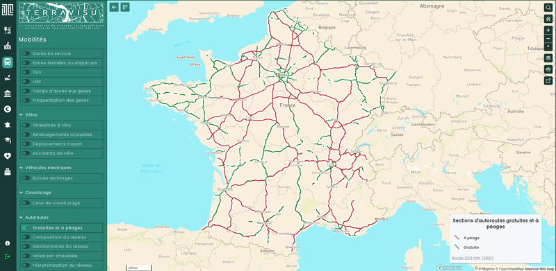 TerraVisu - Autoroutes gratuites et à péages