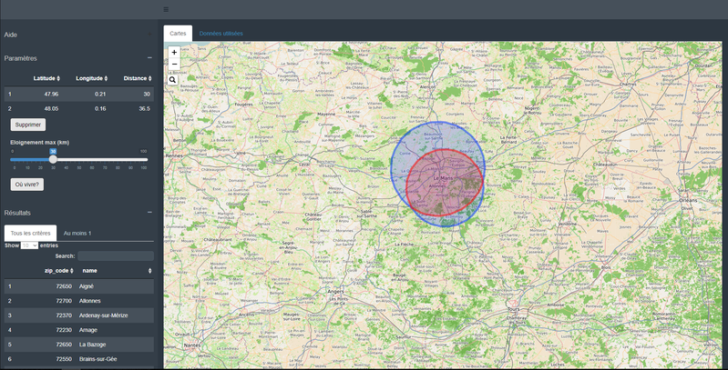identification des lieux de vies en fonction des contraintes d'éloignements