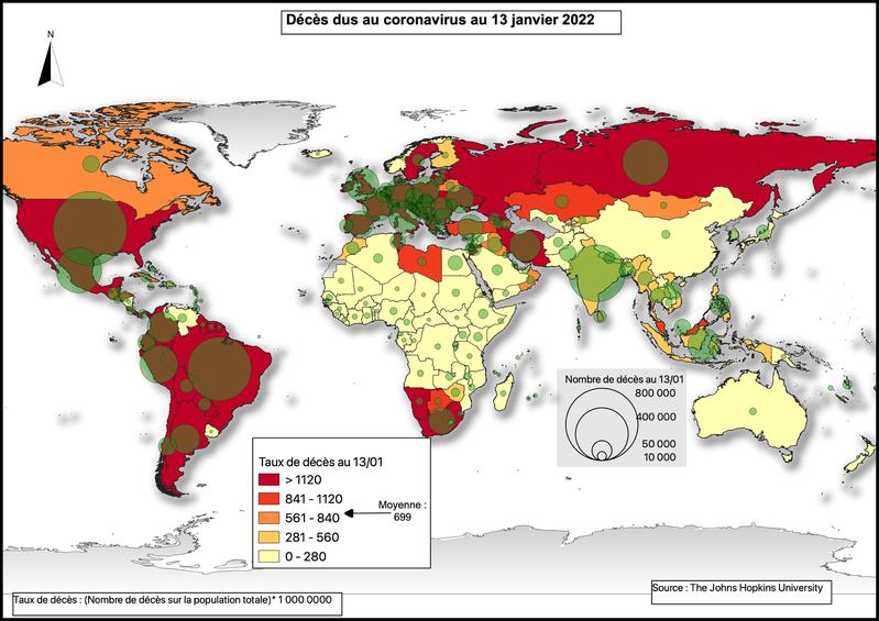 Taux de décès dû au coronavirus par pays dans le monde au 13 janvier 2022
