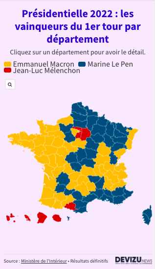 Election 2022 : carte des résultats par département