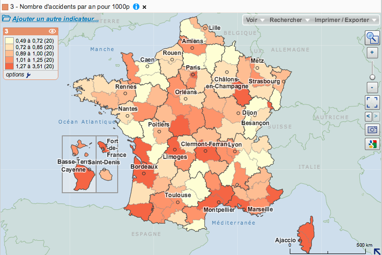 Carte de France des accidents 2001-2006