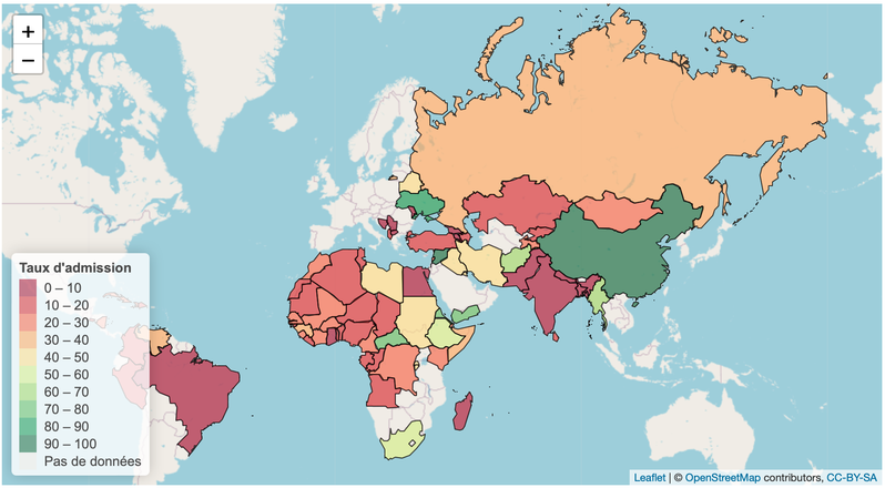 Carte des admissions OFPRA à la protection internationale