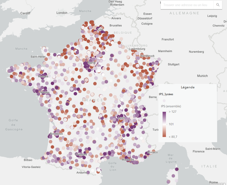 Carte interactive de l'IPS dans les lycées de France