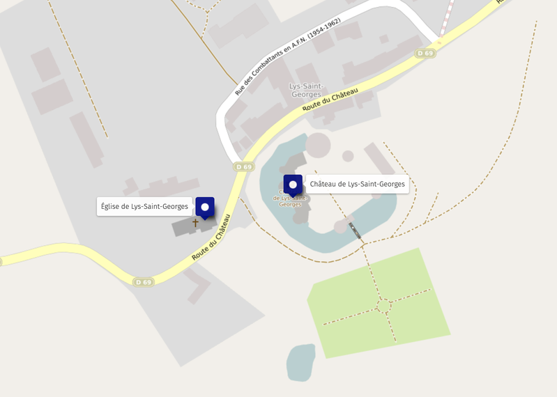 Emplacements des monuments historiques de la commune de Lys-Saint-Georges en 2022
