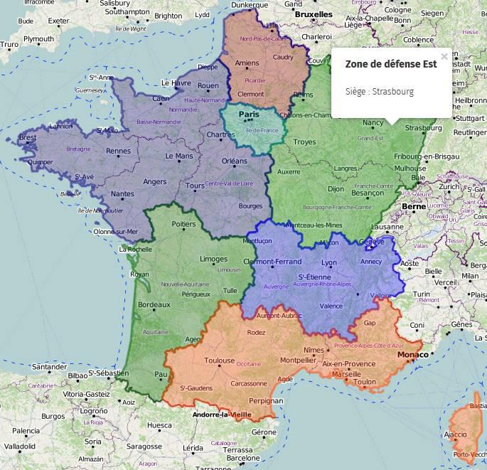 Contours des zones de défense et de sécurité (maj. 2016)