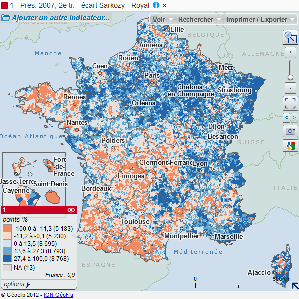 Cartographie nationale des résultats de l'élection présidentielle de 2007