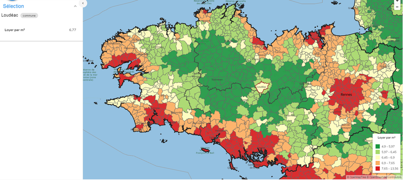 Carte des loyers en 2018 pour les maisons