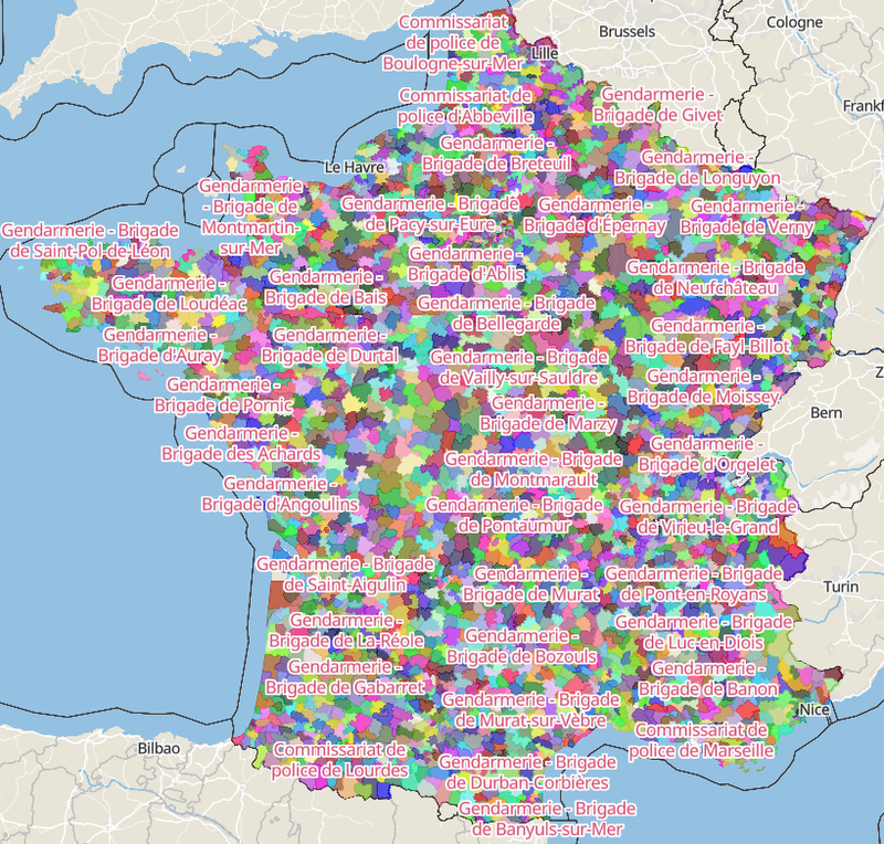 Cartes des compétences territoriales des  gendarmeries et polices nationales