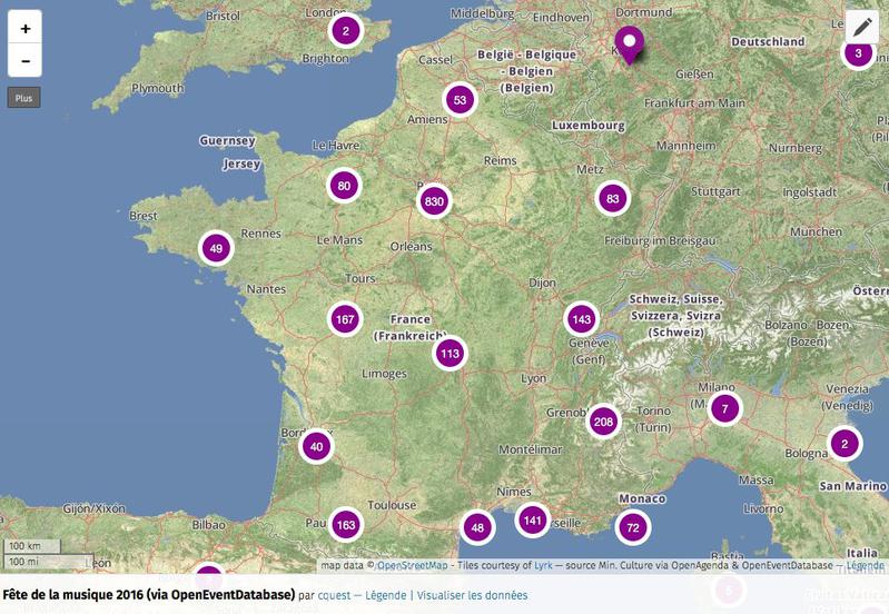 Carte des événements musicaux de la fête de la musique 2016