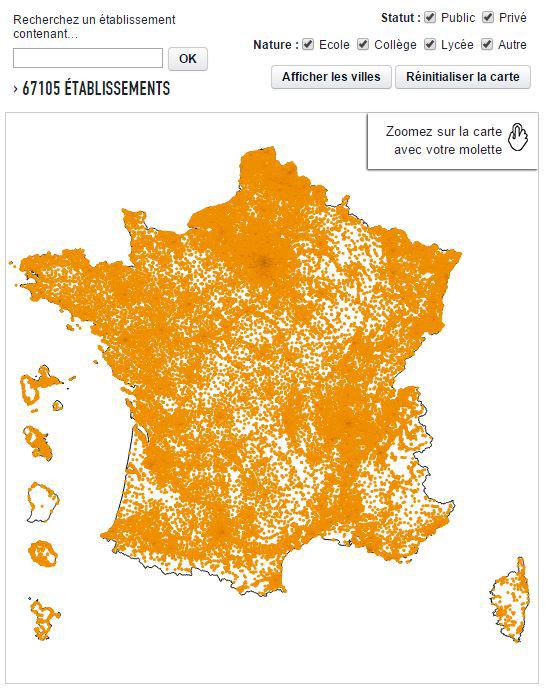 Palmarès et carte des noms d'écoles, collèges et lycées français