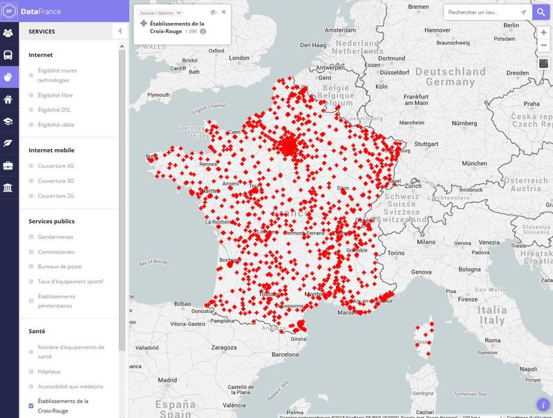 Carte des implantations de la Croix-Rouge française en France métropolitaine