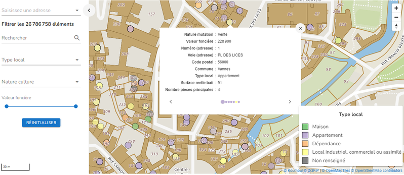 Carte des demandes de valeurs foncières - France
