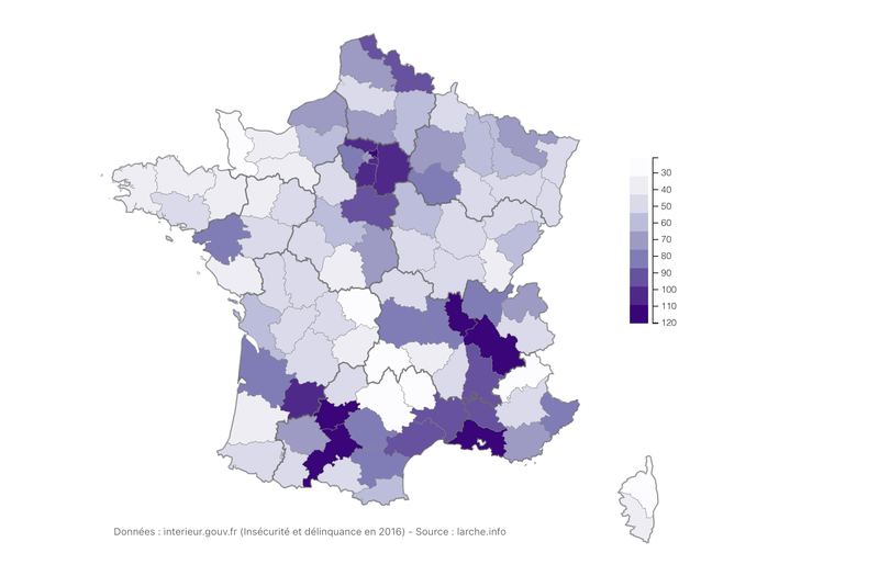 Cambriolages par département (pour 10 000 logements) 