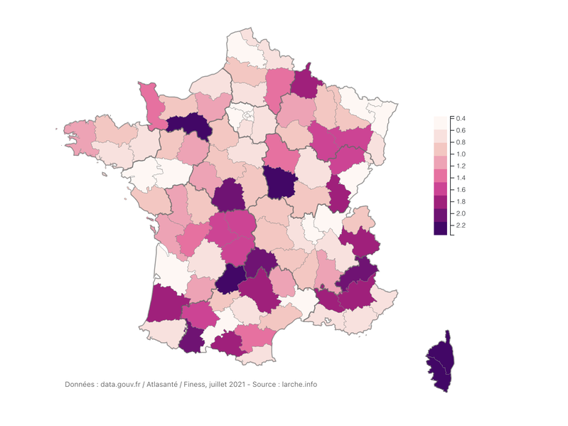 Nombre d'hôpitaux disposant d'un service d'urgence (pour 100 000 habitants) 