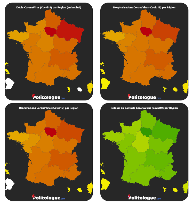 Evolution du coronavirus (covid19) par région (données hospitalières)