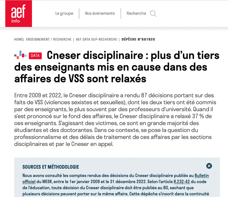 Cneser disciplinaire : plus d’un tiers des enseignants mis en cause dans des affaires de VSS sont relaxés