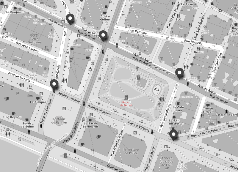 Carte de l'emplacement des caméras de "vidéoprotection" installées par la Ville de Paris