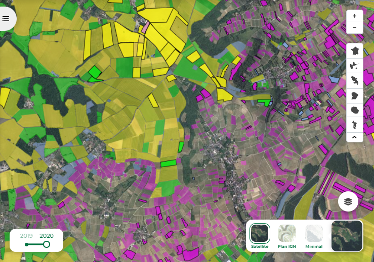 Cartographie des parcelles agricoles bio et non bio déclarées à la PAC
