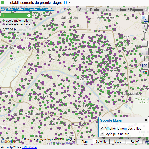 Localisation des établissements du premier degré