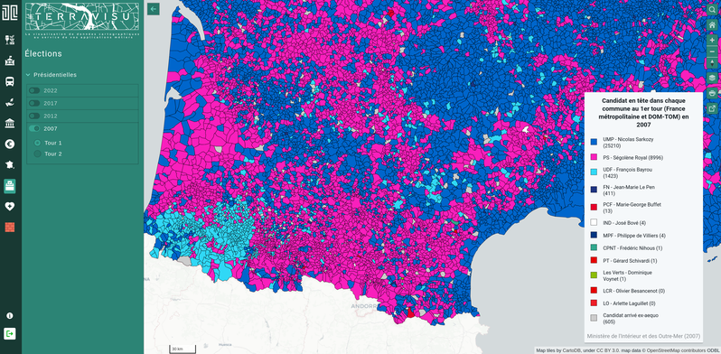 TerraVisu - Présidentielles 2007 (résultats du 1er tour)