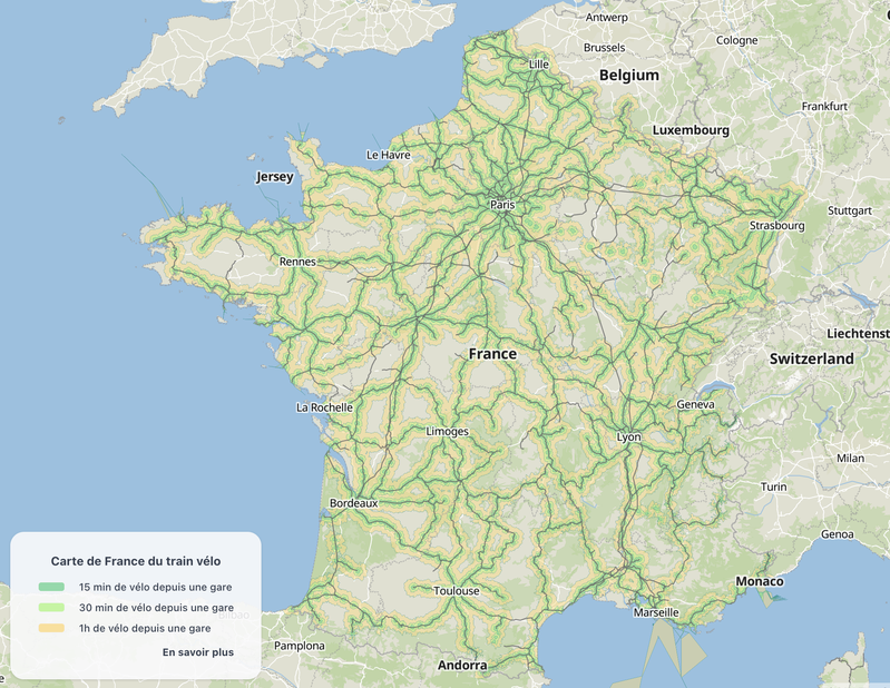 VeloTrain, carte interactive pour planifier un voyage en vélo + train