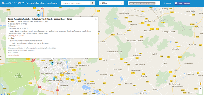Moteur de recherche et cartographie des établissements publics français