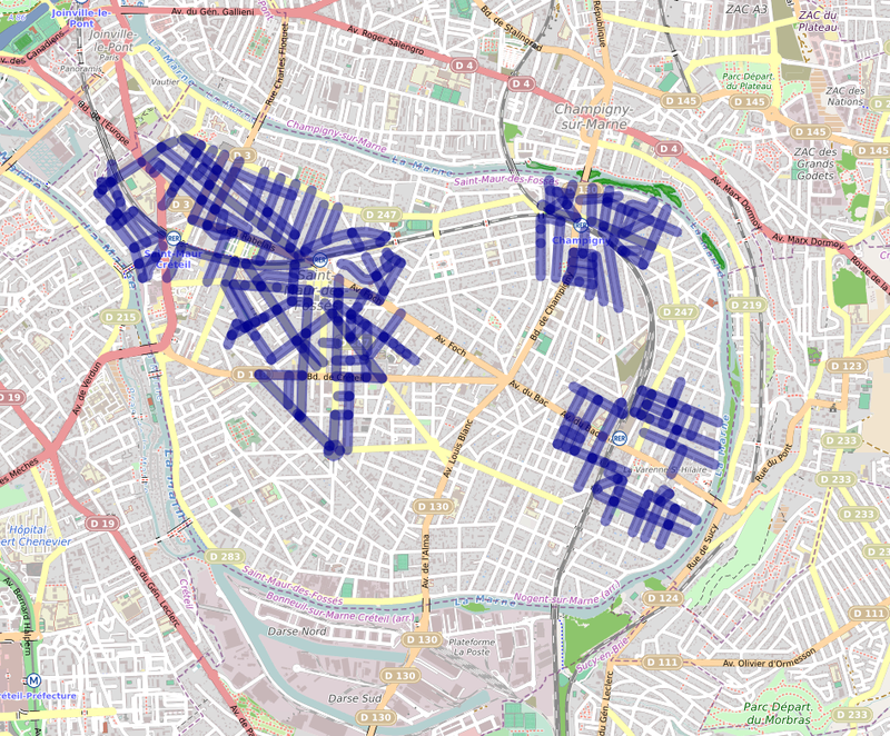 Carte de l'étendue des zones bleues à Saint-Maur des Fossés (94)