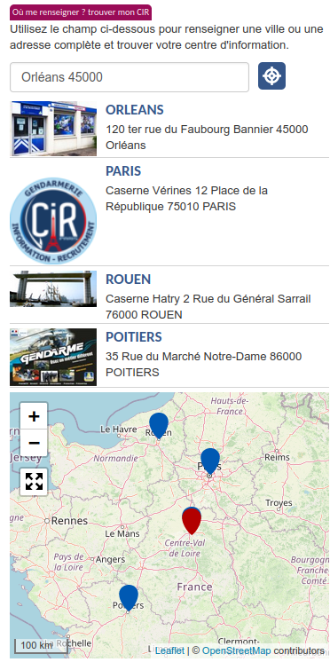 Trouver un centre d'information et recrutement