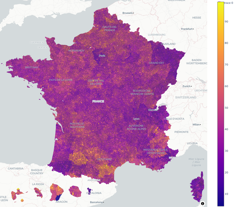 Carte intéractive du taux de la taxe foncière sur les propriétés bâties par commune en 2023