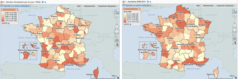 Comparaison entre accidents par habitant et accidents totaux