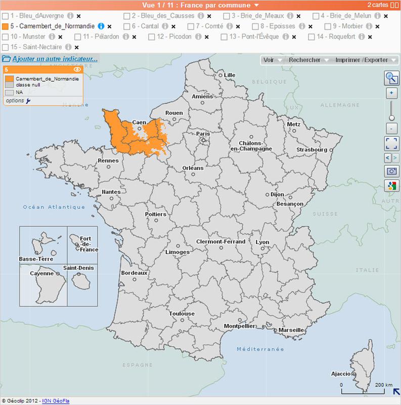 Territoires de provenance des principales AOC de fromages