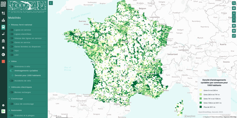 TerraVisu - Densité d'aménagements cyclables
