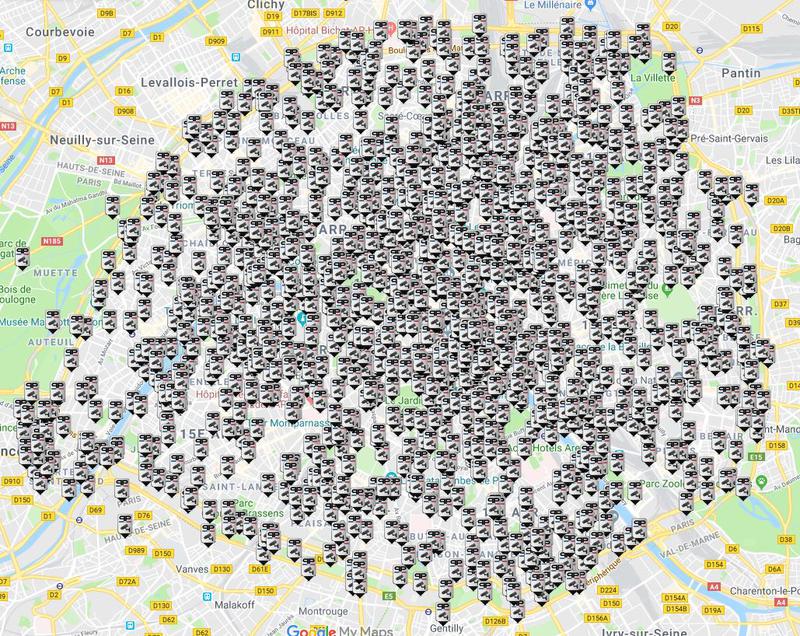 Carte de l'implantation des caméras de vidéoverbalisation à Paris