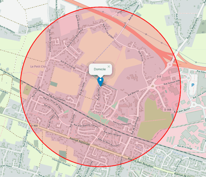 Confinement, Carte de la zone de sortie autour de mon domicile