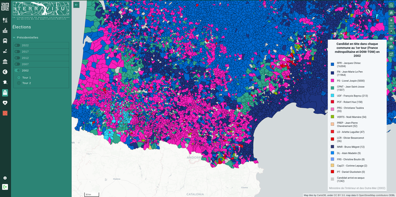 TerraVisu - Présidentielles 2002 (résultats du 1er tour)