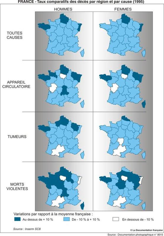 Cause de décès en France, par régions en 1995