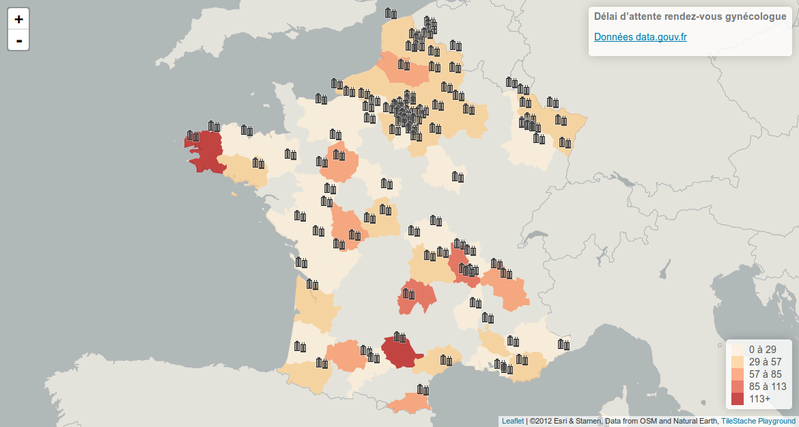 Cartographie des délais d'attente rendez-vous gynécologue 