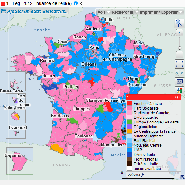 Cartographie nationale des résultats des élections législatives de 2012
