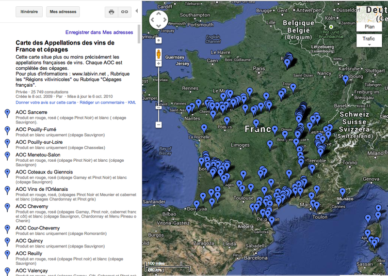 Carte des appellations des vins de France et cépages