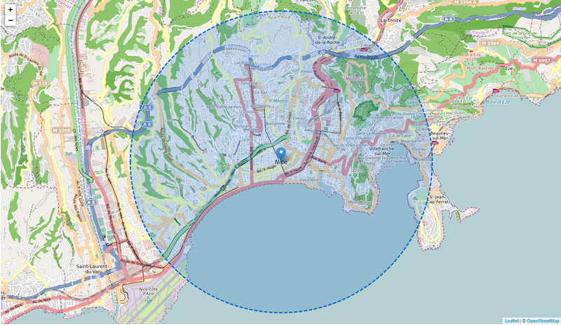 Carte qui calcule le rayon de 5 km autour de chez moi pour le confinement
