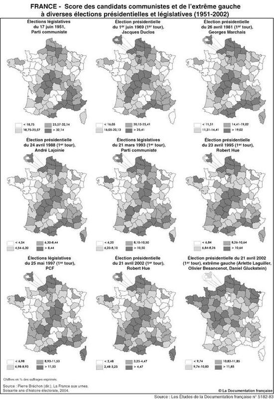 Élections présidentielles et législatives de 1951 à 2002 : résultats du communisme et de l'extrême gauche