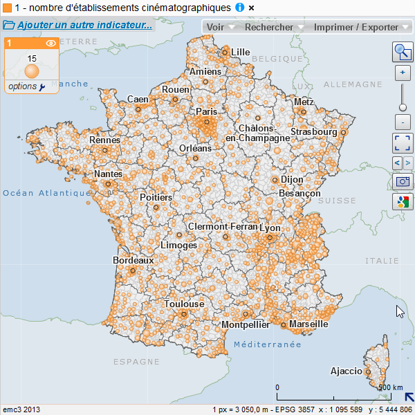 Carte des établissements cinématographiques par code postal