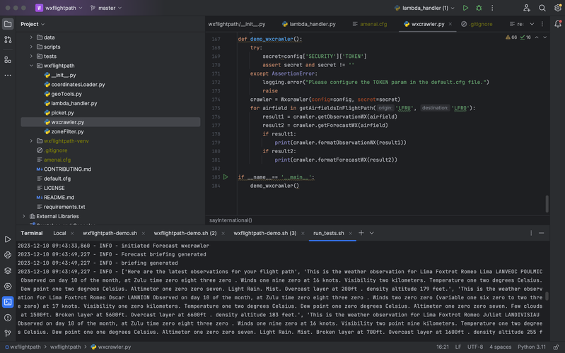 Determination des observations et prédiction météo entre deux aerodrome pour planifier un vol.