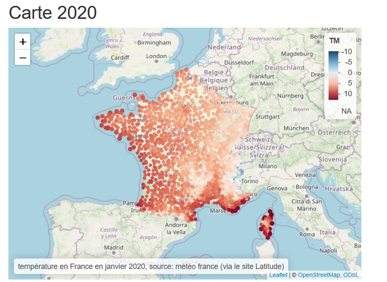 Evolution de la température en France de 1950 à 2100