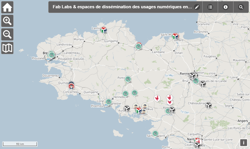 Carte des Fablabs en Bretagne