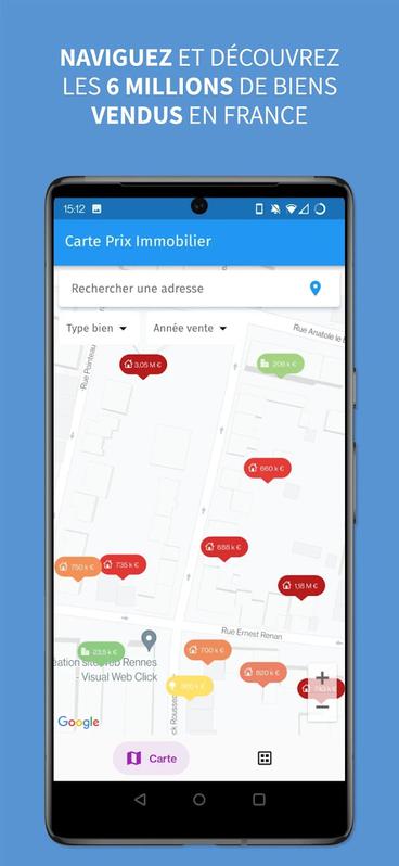 Carte Prix Immobilier - Carte d'exploration des biens vendus en France