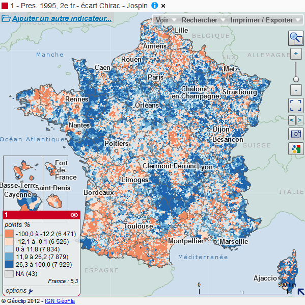 Cartographie nationale des résultats de l'élection présidentielle de 1995
